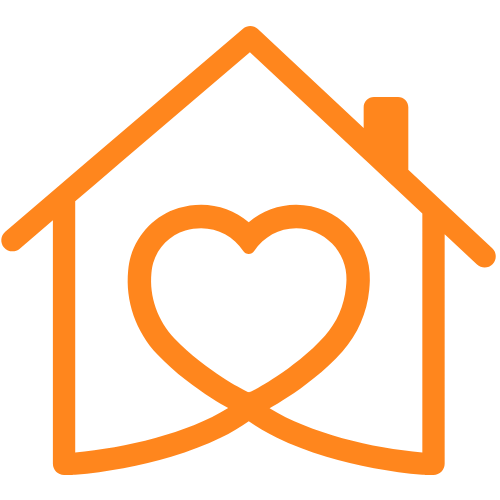 Cartoon outline of house with love heart in the middle