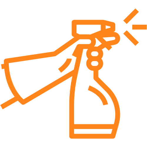 Cartoon icon of hand with glove spraying bottle