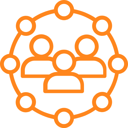 Cartoon outline of three figures connected