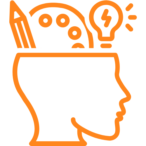 Cartoon icon of head with different skills such as drawing